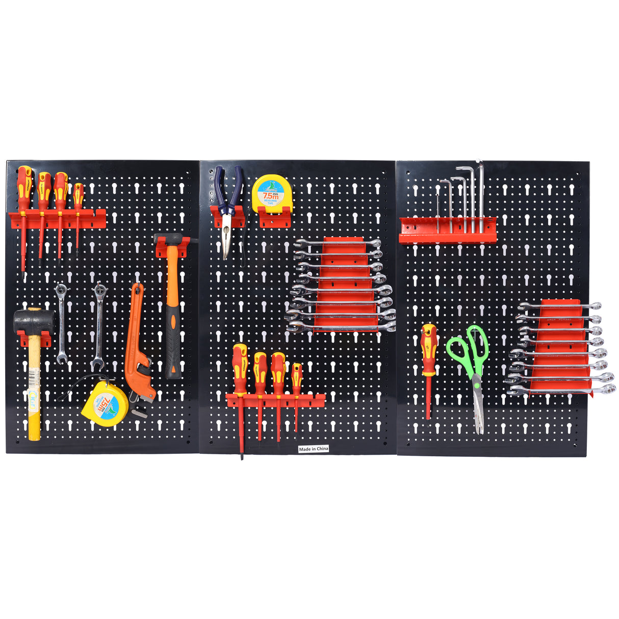 Stecktafel-Wand-Organizer, 1,2 m, Metall, Garage, Werkzeug-Organizer mit 3 Stecktafeln, Bohrer, Schraubenschlüssel, Rack-Haken, Zubehör, wandmontierte Aufbewahrung für Werkstatt, Lager, Schwarz