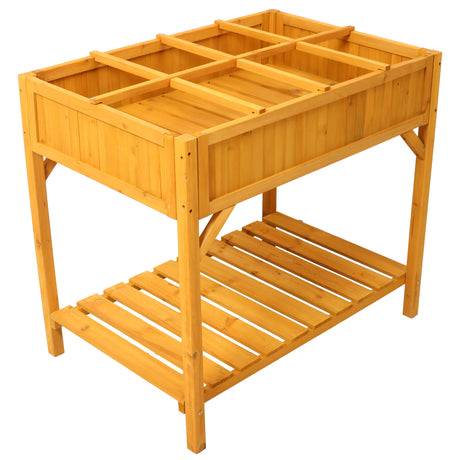 Raised Garden Planter Bed with Legs Wooden Elevated Planter Box with 8 Grids Divider & Protective Liner Standing for Vegetables Flowers Herbs on Deck Patio Backyard