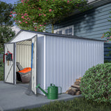 10X8 FT Outdoor Storage Shed Lahat ng Weather Metal na may Lockable Doors Tool para sa Patio ng Hardin sa Backyard Lawn Gray