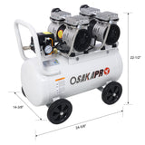 2.5 HP Silent Air Compressor 13 Gallon Oil-Free Electric Shop Portable Lightweight with Wheels 70 DBA Noise Level with Automatic Drain Valve Light Gray