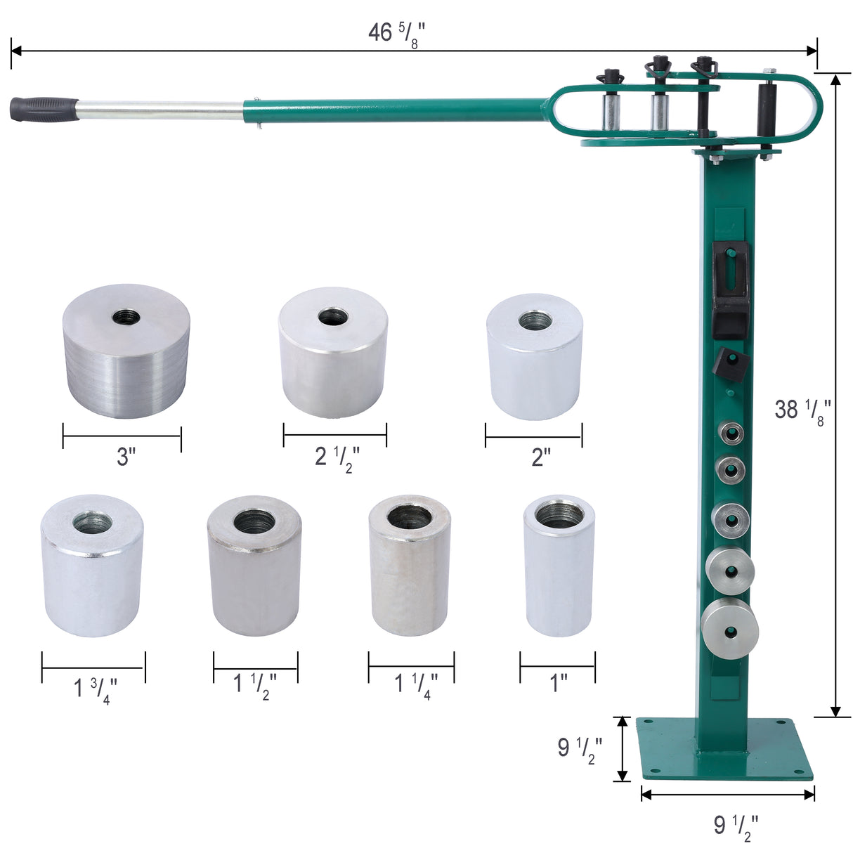 Pedestal Floor Compact Bender 7 Dies Versatile Compact Metal Tubing 44' Mount Powdercoat Telescoping Handle Maximum na 5/8" Kapal 1-15/16" Lapad Berde