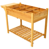 Support de jardinière en bois surélevé à 8 poches avec table d'appoint pliable et étagère de rangement pour herbes/légumes/fleurs - Marron