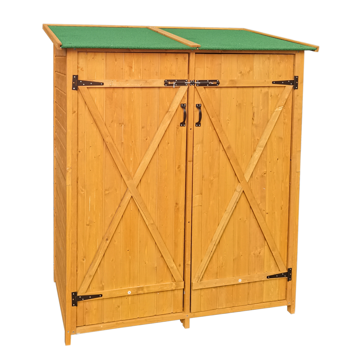 63.58"X 24.6"X 53.15" Wooden Shed Natural for Backyard Garden Big Tool Storage Flat Roof Room