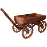 Wood Wagon Flower Planter Pot Stand W/Wheels Home Garden Outdoor Decor Brown