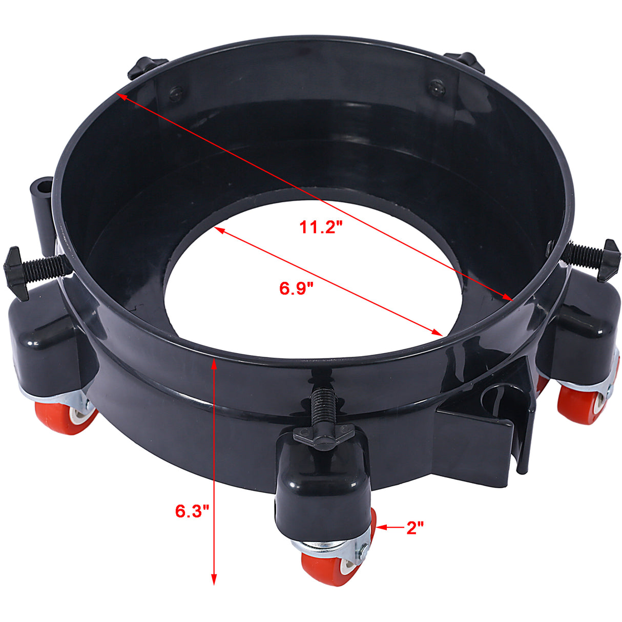 Carrello per secchio da 11,2 pollici Secchio mobile rimovibile Facile da spingere 5 rotelle girevoli per spostare la rotazione a 360 gradi per secchi da 5 galloni Sistema di autolavaggio Dettagli Manovra più fluida Nero