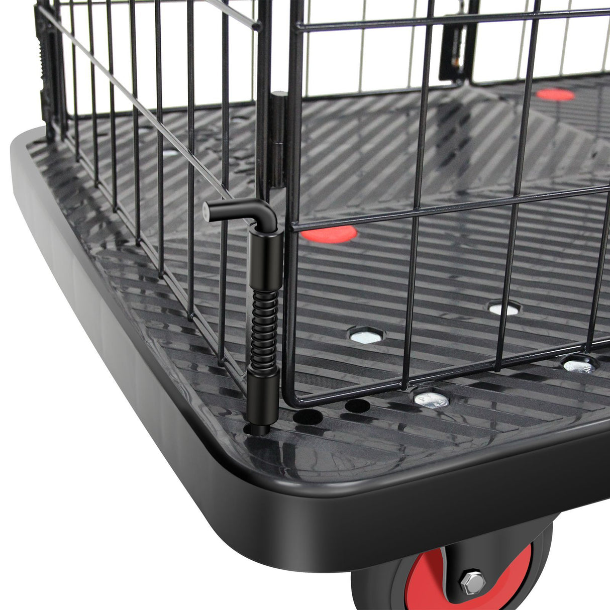 Foldable Platform Push Hand Truck Basket Cage Cart 330 lbs Capacity--Black+Red