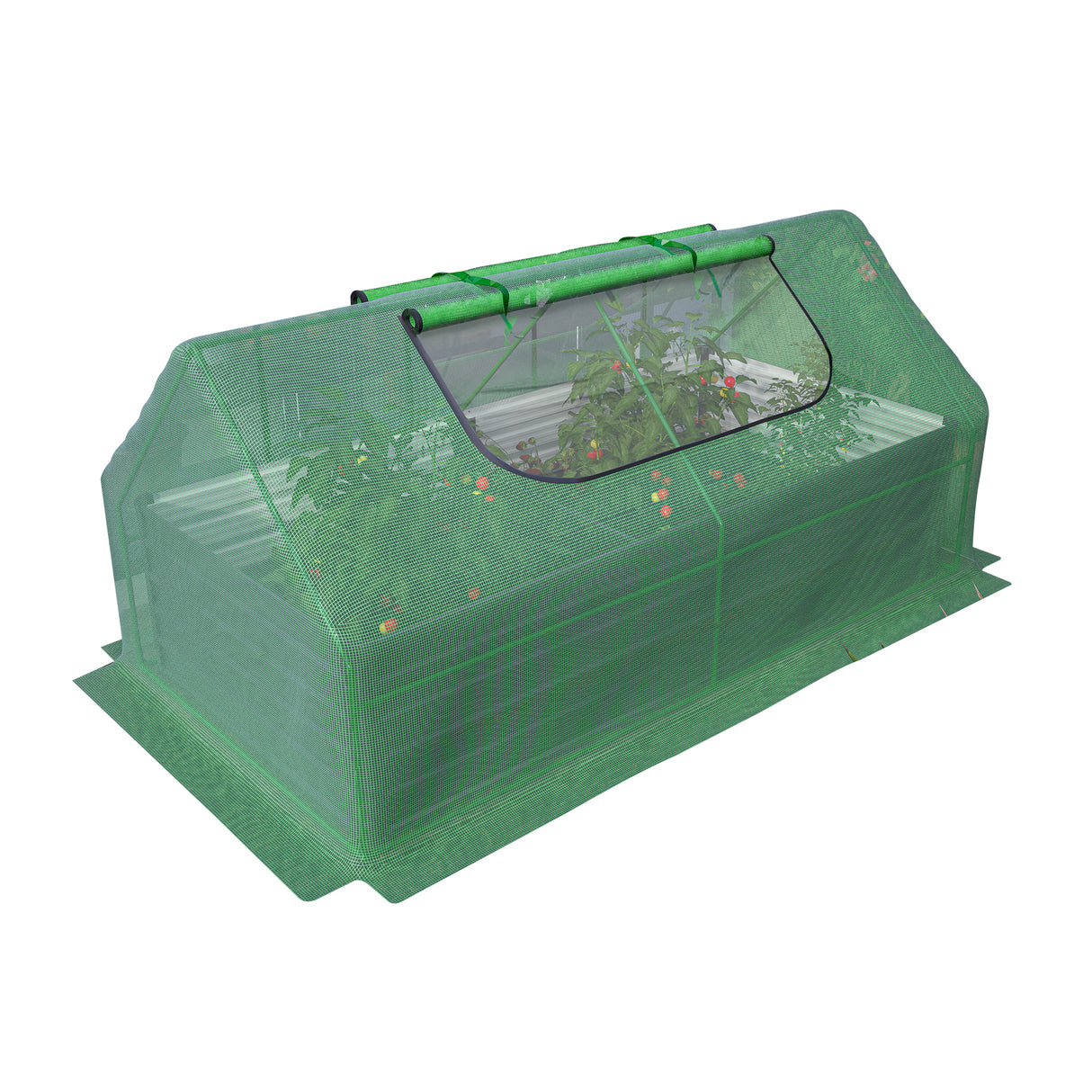 8x4x2ft Galvanized Raised Garden Bed na may Cover Metal Planter Box Kit na w/ 2 Malaking Screen na Bintana Mini Greenhouse Panlabas na Pagtatanim ng Gulay