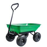 Chariot à benne basculante de jardin avec cadre en acier, chariot d'extérieur avec pneus pneumatiques de 10 pouces, capacité de 55l, vert