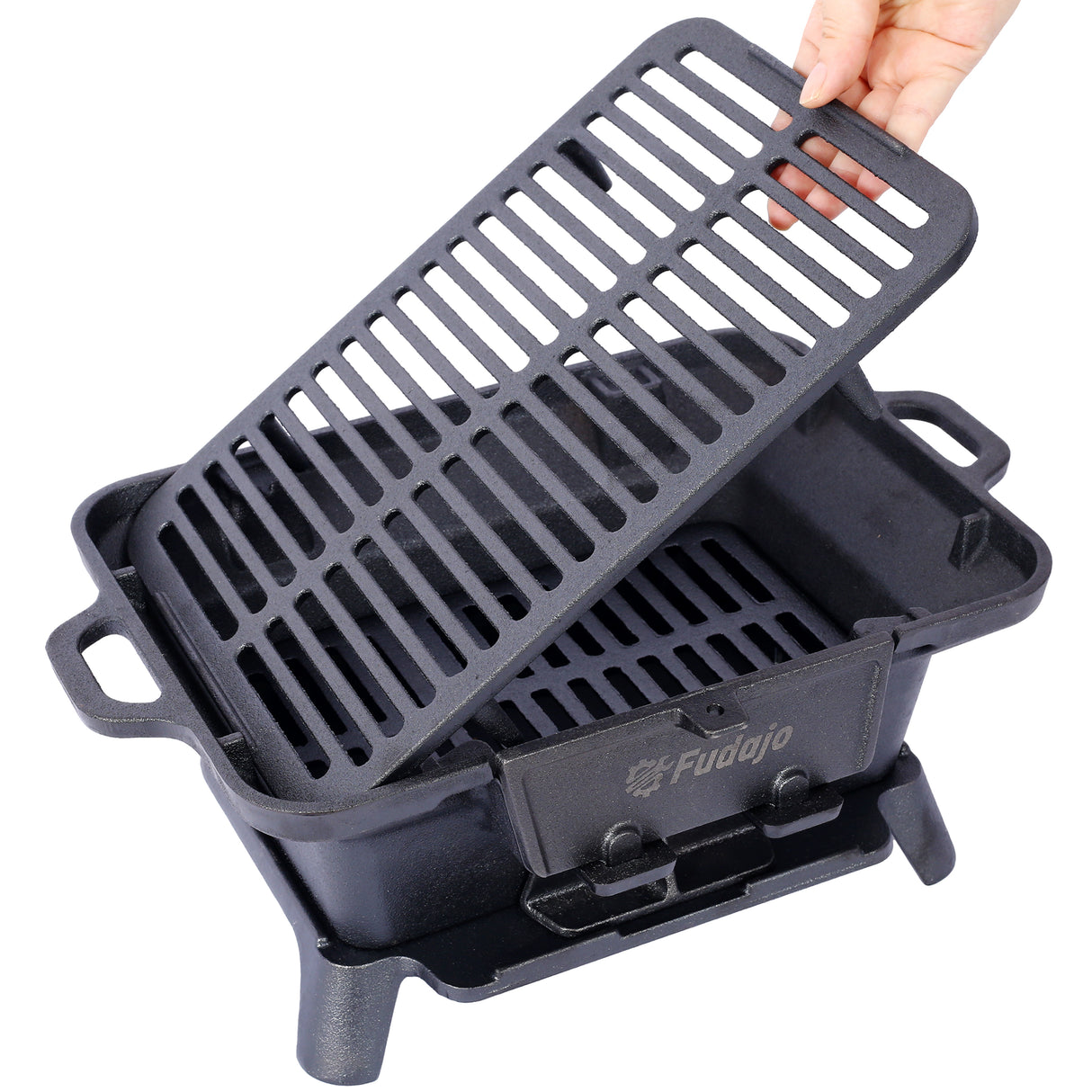 Oval Cast Iron Grill Outdoor Portable Charcoal at Tabletop Skillet Enameled Durable Small Camping Stove Hibachi--Black