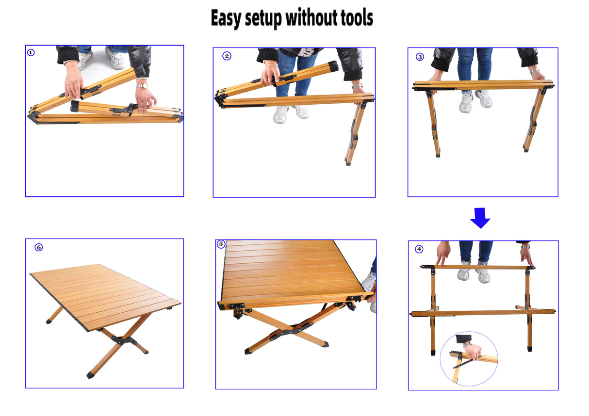 Portable Picnic Table Rollable Aluminum Alloy Table Top with Folding Solid X-shaped Frame