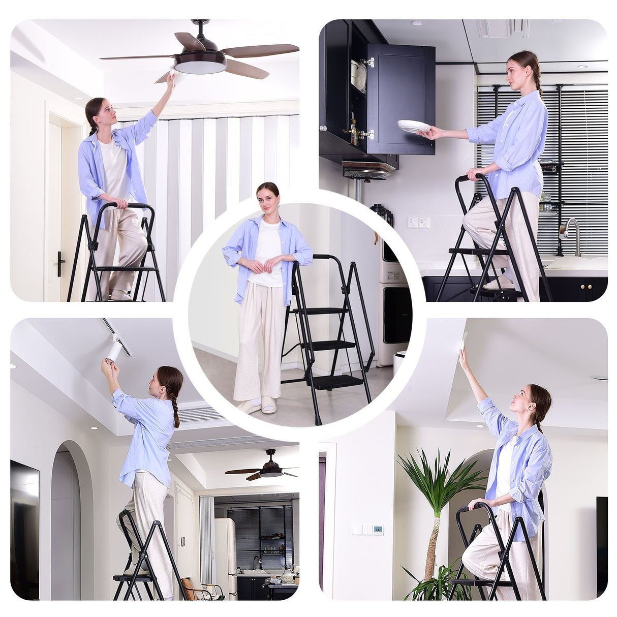 Four Step Ladder Magaang Folding Stool Malapad na Anti Slip Pedal at Safety Handle Matibay na Bakal Multi-Purpose Angkop para sa mga Elevator sa Kusina at Opisina ng Bahay