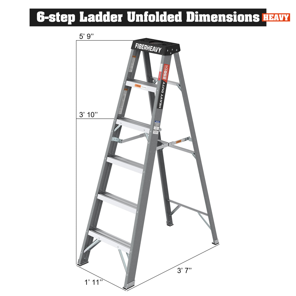 Fiberglass Step Ladder 6-foot 250lbs--Gray