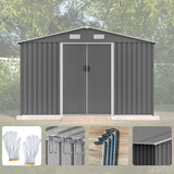 10X8 FT Outdoor Storage Shed Metal Foundation & Lockable Doors Tool for Garden Patio Backyard Lawn Grey