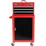 Coffre à outils roulant à 3 tiroirs avec roulettes, grande armoire de rangement et étagère réglable, coffre supérieur portable amovible avec système de verrouillage pour garage et entrepôt