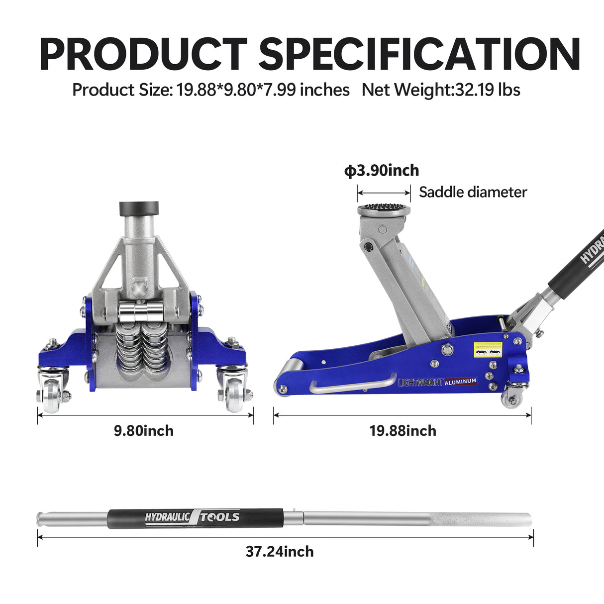 Hydraulic Low Profile Aluminum at Steel Racing Floor Jack na may Dual Piston Quick Lift Pump 1.5 Ton (3,000 lb) Capacity Blue