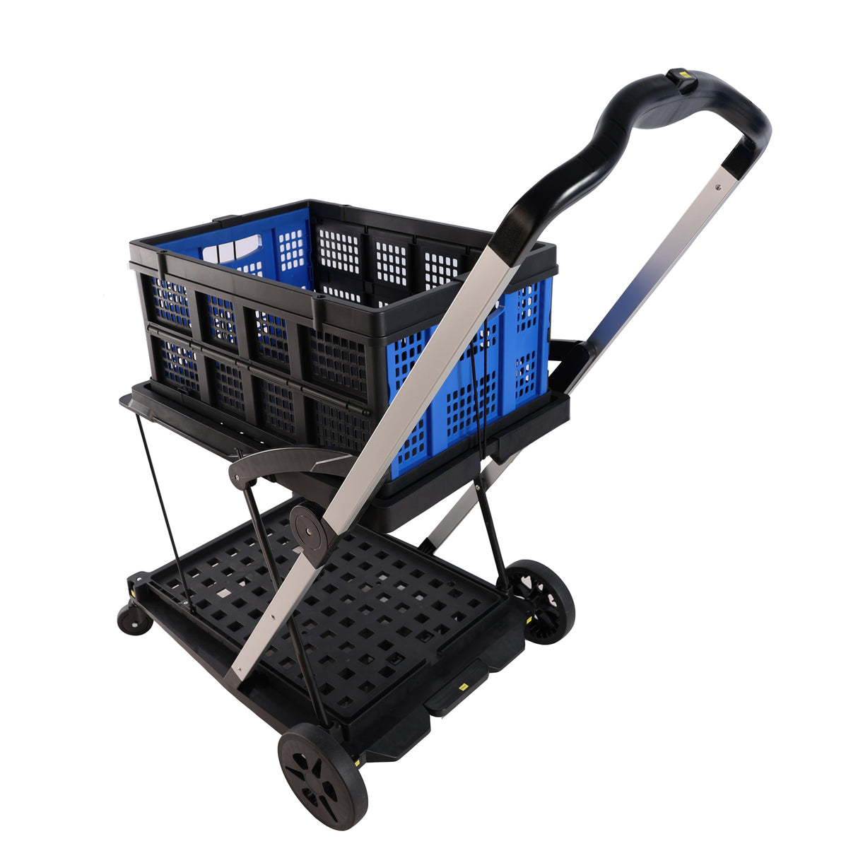 Folding Service Cart with Wheels Double-Decker For Shopping Library Office Warehouse Moving