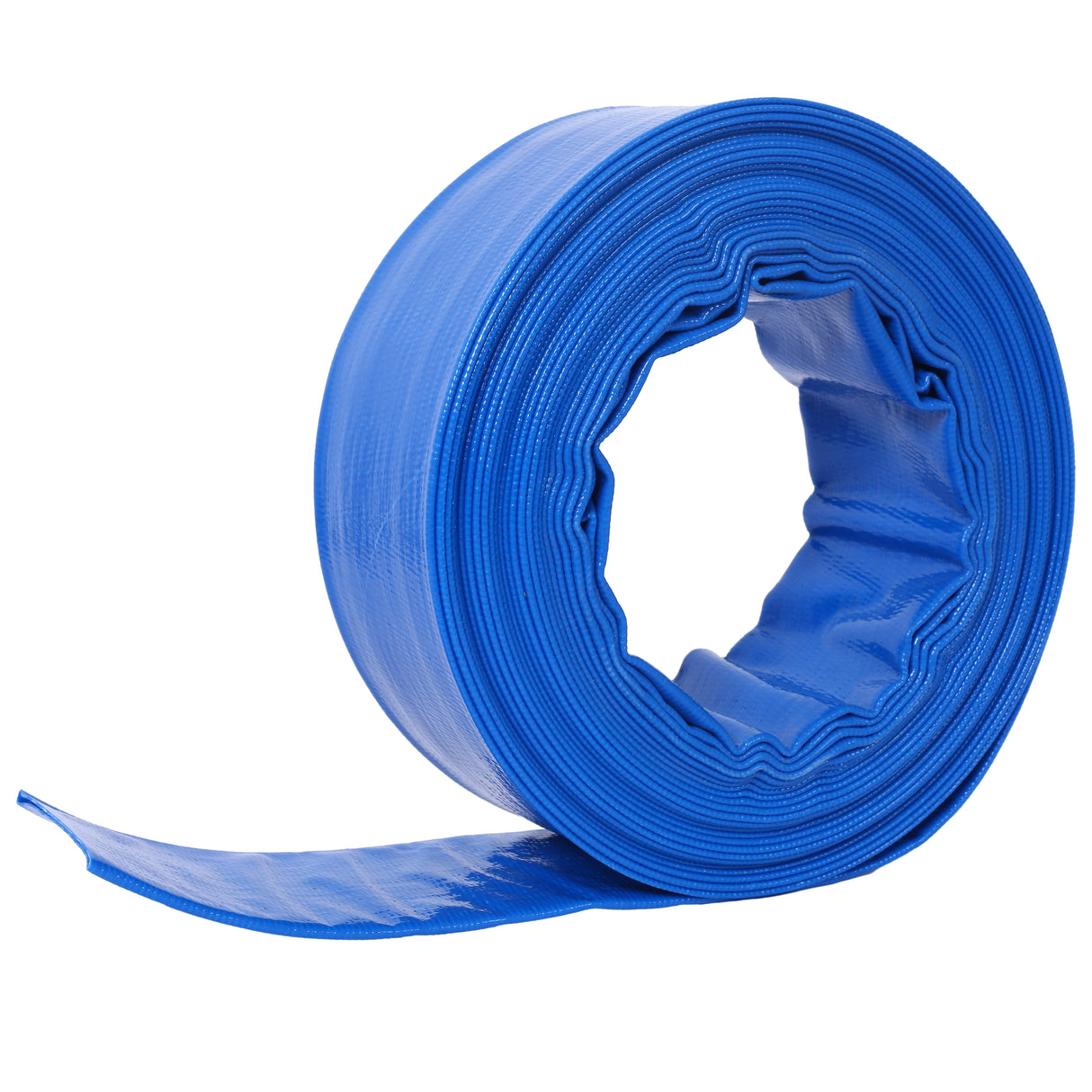 1-1/2" Flat 2.6" Width x 50 FT Pool Backwash Hose Blue Heavy Duty Reinforced PVC Lay Flat Water Discharge Hose for Swimming Pool Filter Pump with 2 Clamp