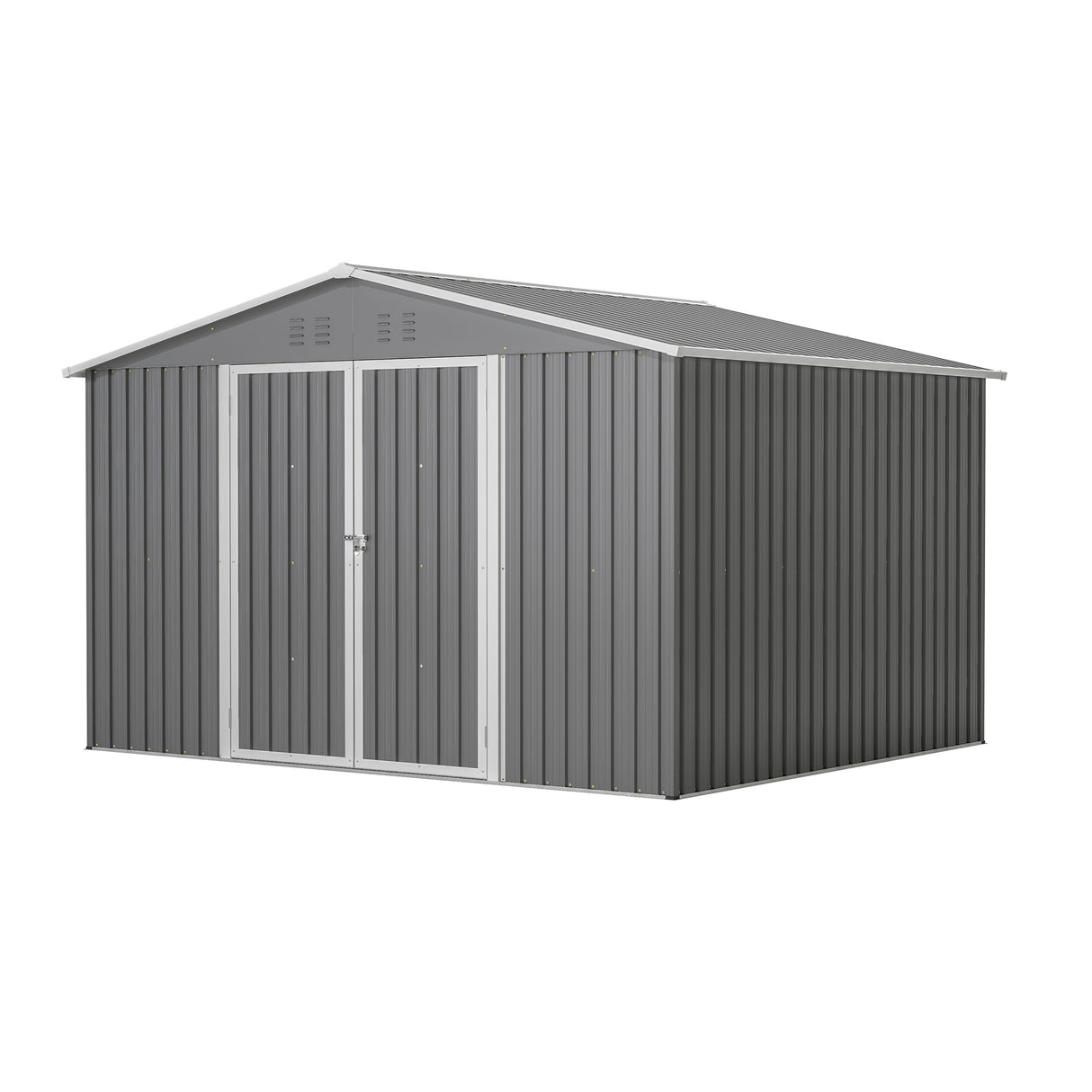 10X8 FT Outdoor Storage Shed Lahat ng Weather Metal na may Lockable Doors Tool para sa Patio ng Hardin sa Backyard Lawn Gray