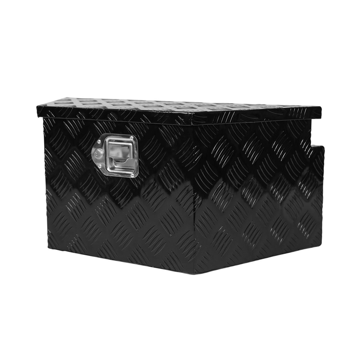 Caja de herramientas chapada en rayas de aluminio de 26 pulgadas para camioneta, camioneta, remolque, lengüeta, organizador de almacenamiento impermeable con cerradura y llaves, negro 26.2 x 13.2 x 12 pulgadas