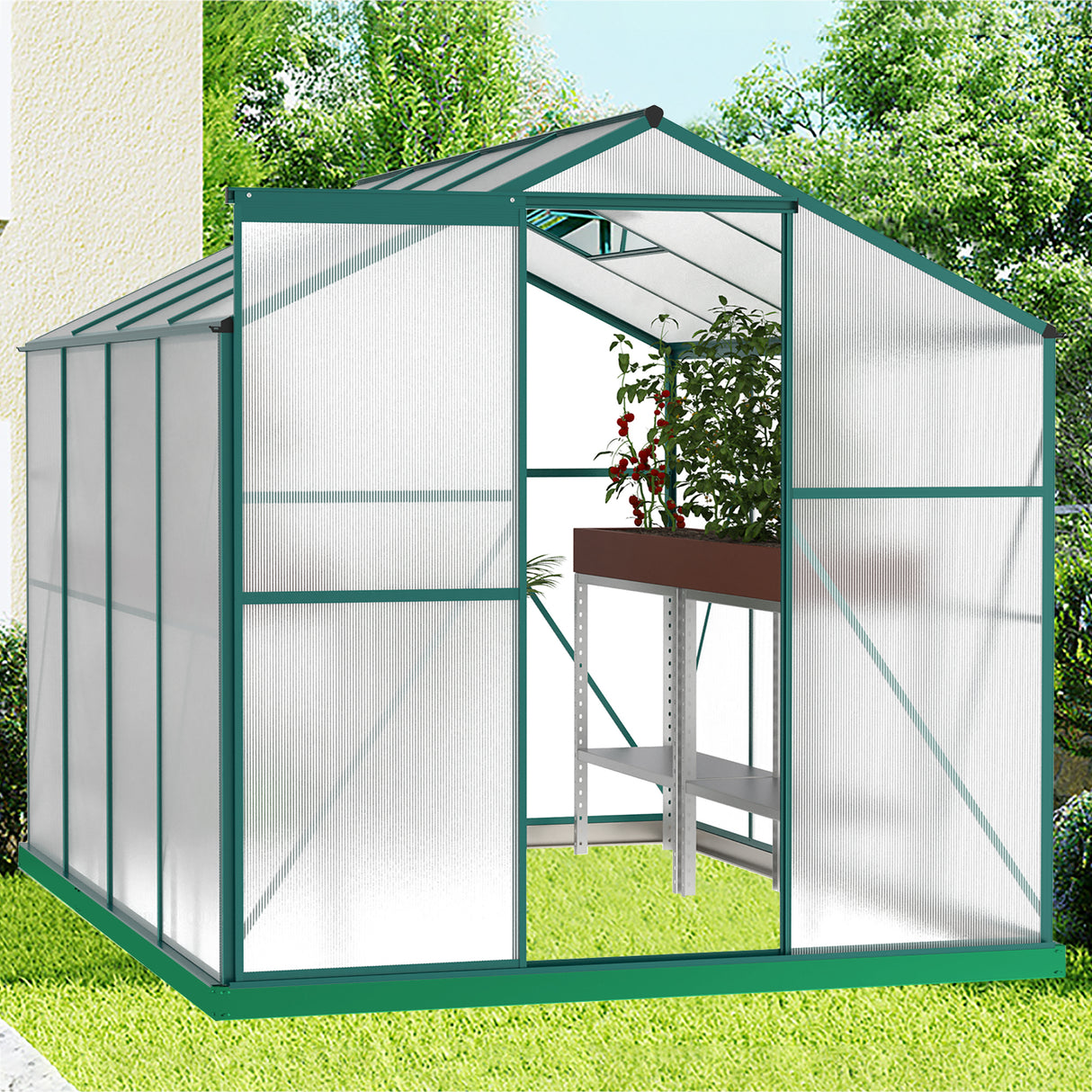 Polycarbonate Greenhouse 6'x 8' Heavy Duty Walk-in Plant Garden para sa Backyard/Outdoor