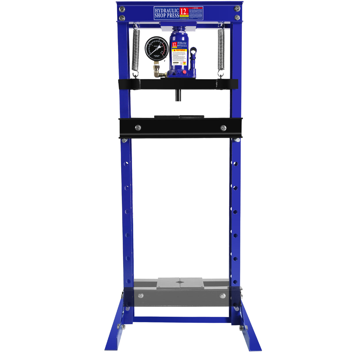 Steel H-Frame Hydraulic Shop Press with Stamping Plates to Bend Straighten or Press Parts with A Pressure Gauge Install Bearings and U-Joints 12 Ton (24,000 lb) Capacity