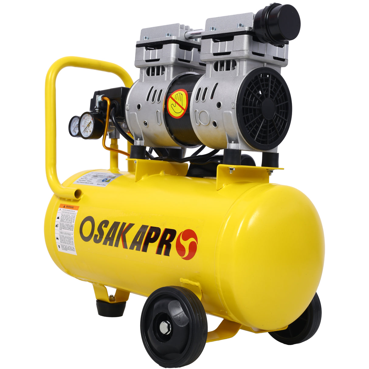 1.5HP Silent Oil-Free Air Compressor 8 Gallon Electric Shop Portable Lightweight with Wheels 70 DBA Noise Level with Automatic Drain Valve Yellow