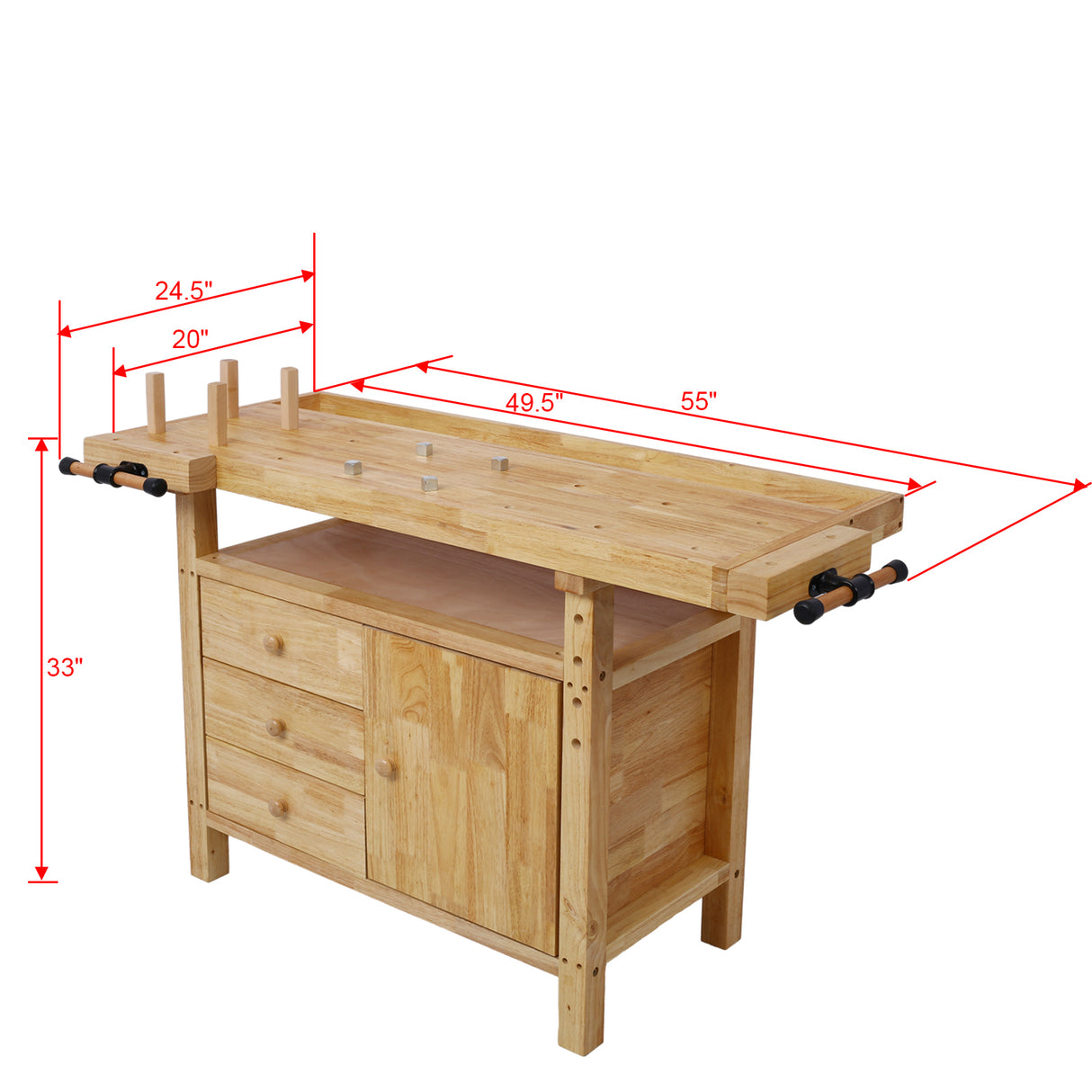 Houten werkbank voor garage, werkplaats en thuis met snelle werking houtbewerkingsbankschroef 9 inch kaakbreedte gemaakt van zwaar gietijzer