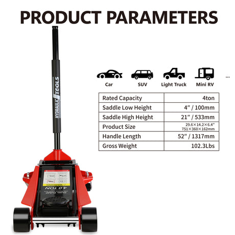 4 Ton Low Profile Heavy-Duty Steel Racing Floor Jack with Dual Piston Quick Lift Pump Lifting Range 4"-21"