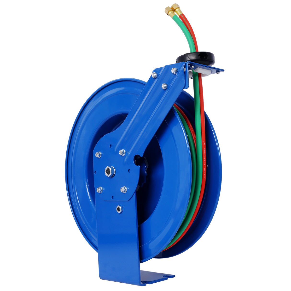 Welding Hose Reel Retractable 1/4 Inch x 50Foot Twin Oxygen Acetylene Rubber Hoses STD Max 200PSI Heavy Duty Industrial Single Arm Construction