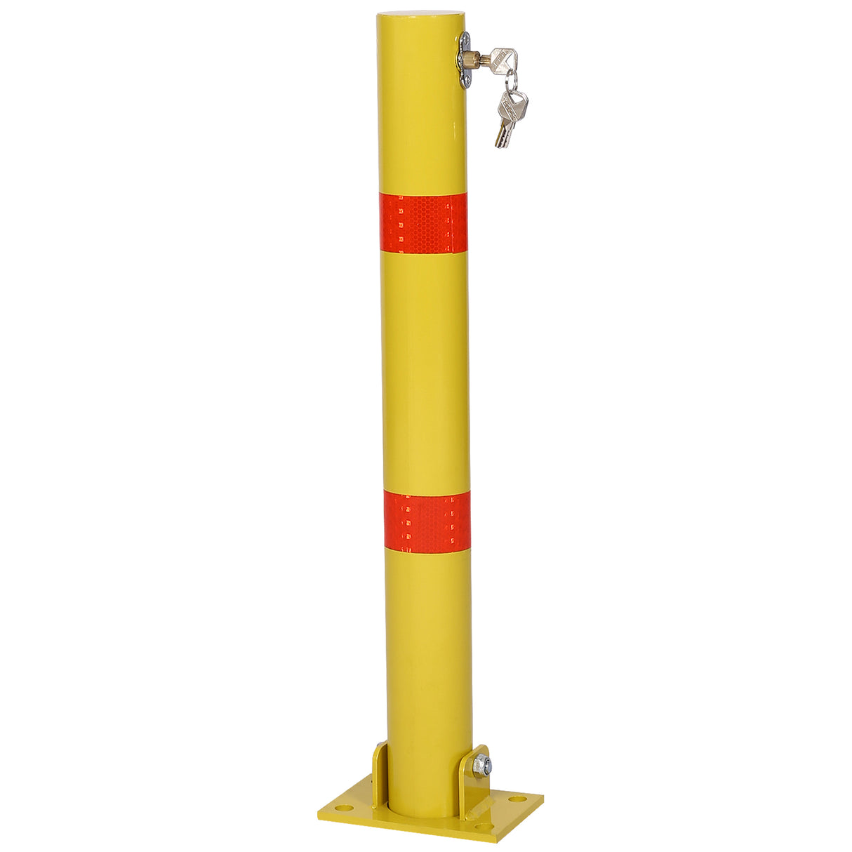 Parking Bollard Pole Barrier with Lock Car Protection Posts Home Garage Street Decor Round--Yellow