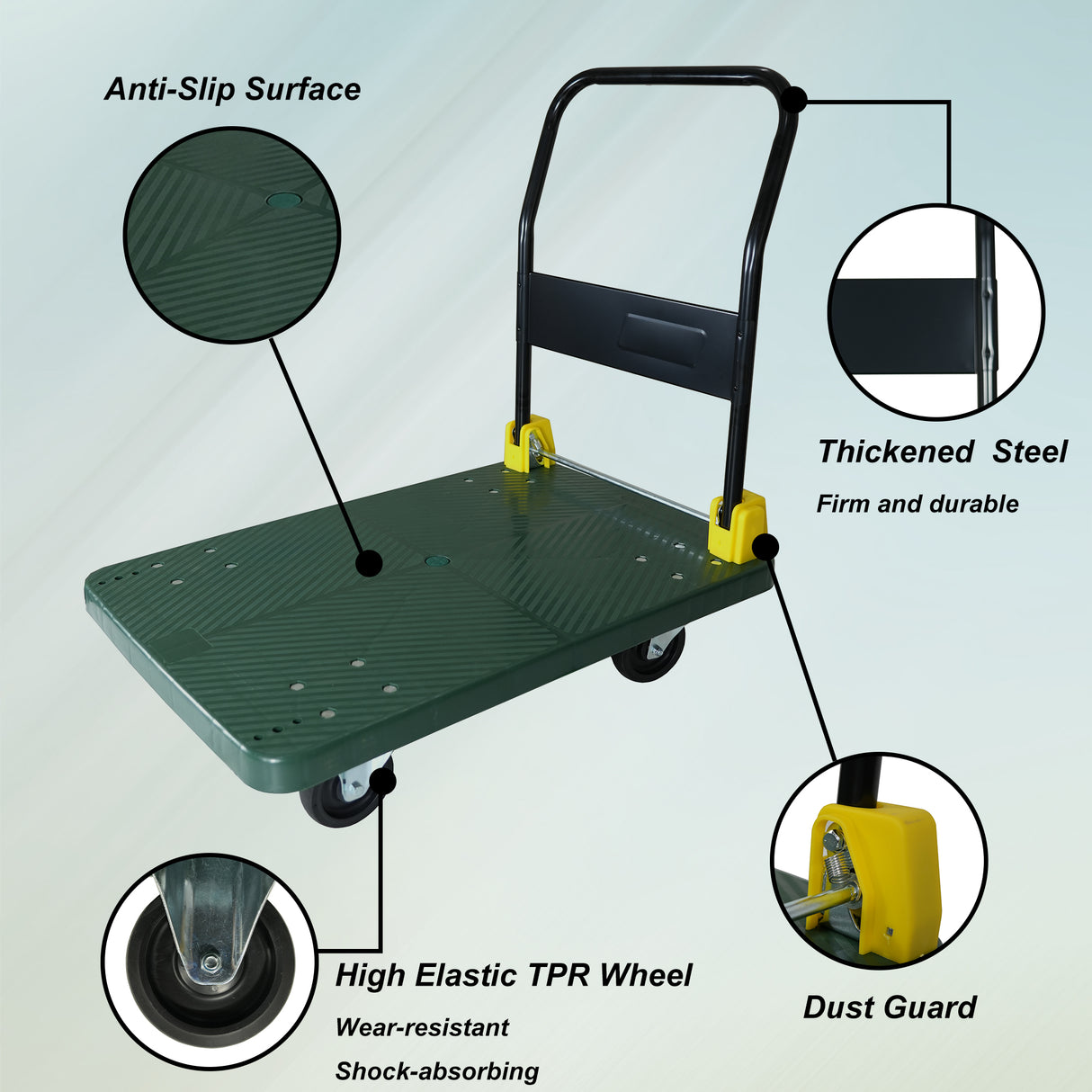 Carro de mano con plataforma plegable, 440 lbs. Capacidad--verde