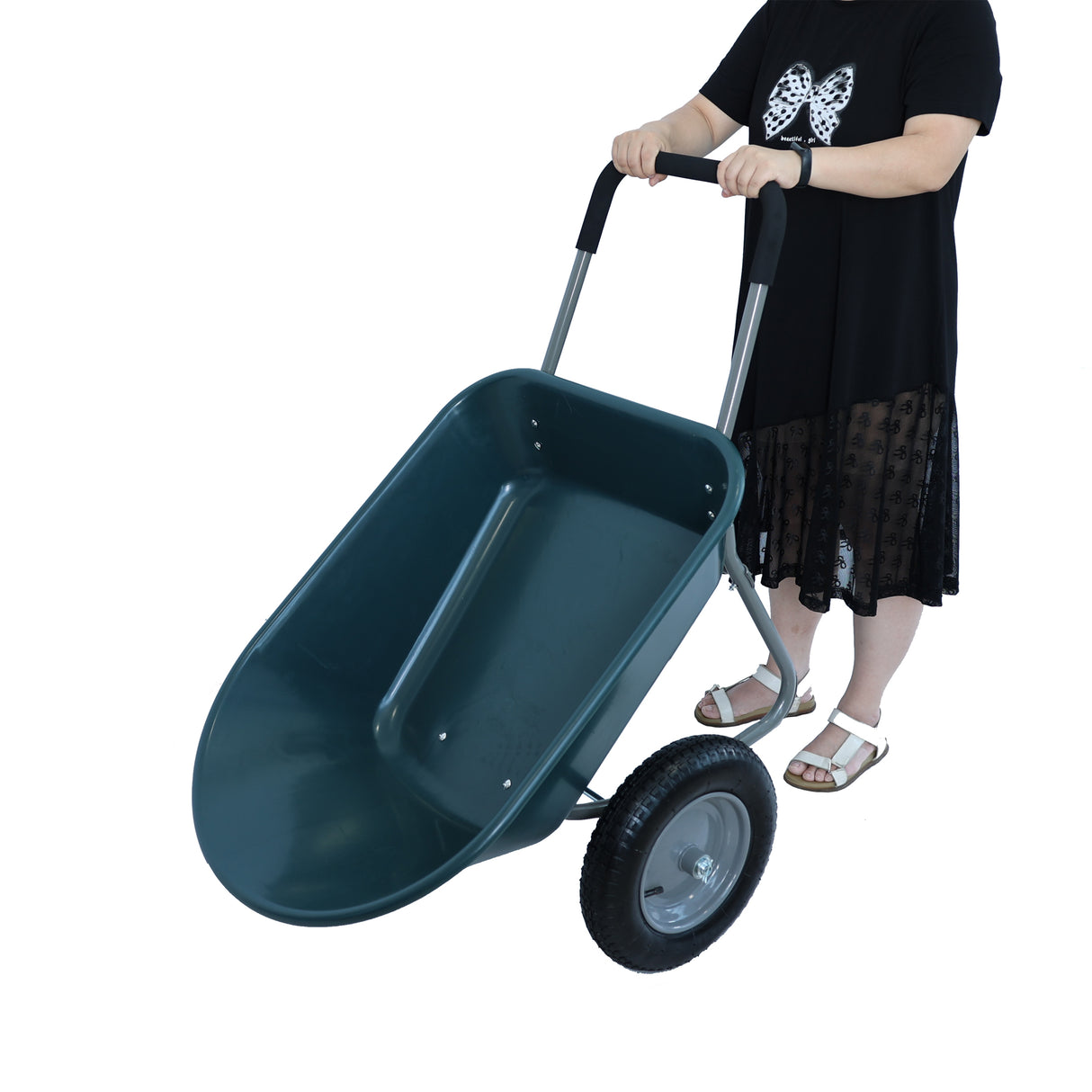 Wheel Barrow Two wheeled Trolley for Green Garden 15 inch Pneumatic