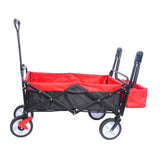 Collapsible Outdoor Utility Wagon Heavy Duty Folding Garden Portable Hand Cart Drink Holder Adjustable Handles Black Red