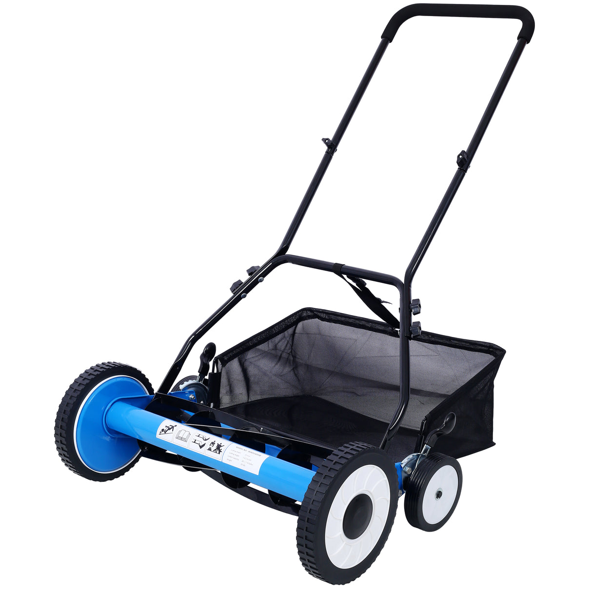 16-Inch 5-Blade Push Reel Lawn Mower with Grass Catcher 4 Wheels Blue