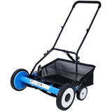 20-Inch 5-Blade Push Reel Lawn Mower with Grass Catcher 4 Wheels Blue