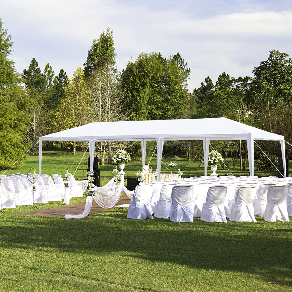 Chapiteau d'auvent de tente de fête de mariage de belvédère de jardin extérieur de 10x30 'avec 5 parois latérales amovibles-blanc