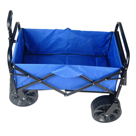 Folding Wagon Garden Shopping Beach Cart Blue Metal