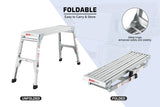 Aluminum Work Platform Large Size Step Stool Folding Portable Bench 40" Width Telescopic Feet 22" -27.5" Height Adjustable--Grey