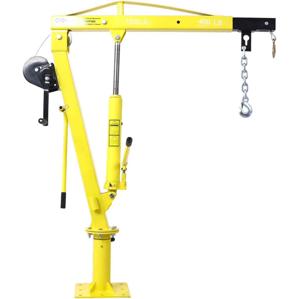 Hydraulic Pickup Truck Crane na may Hand Winch Bed Hoist Jib 1000-Lb. Kapasidad Dilaw