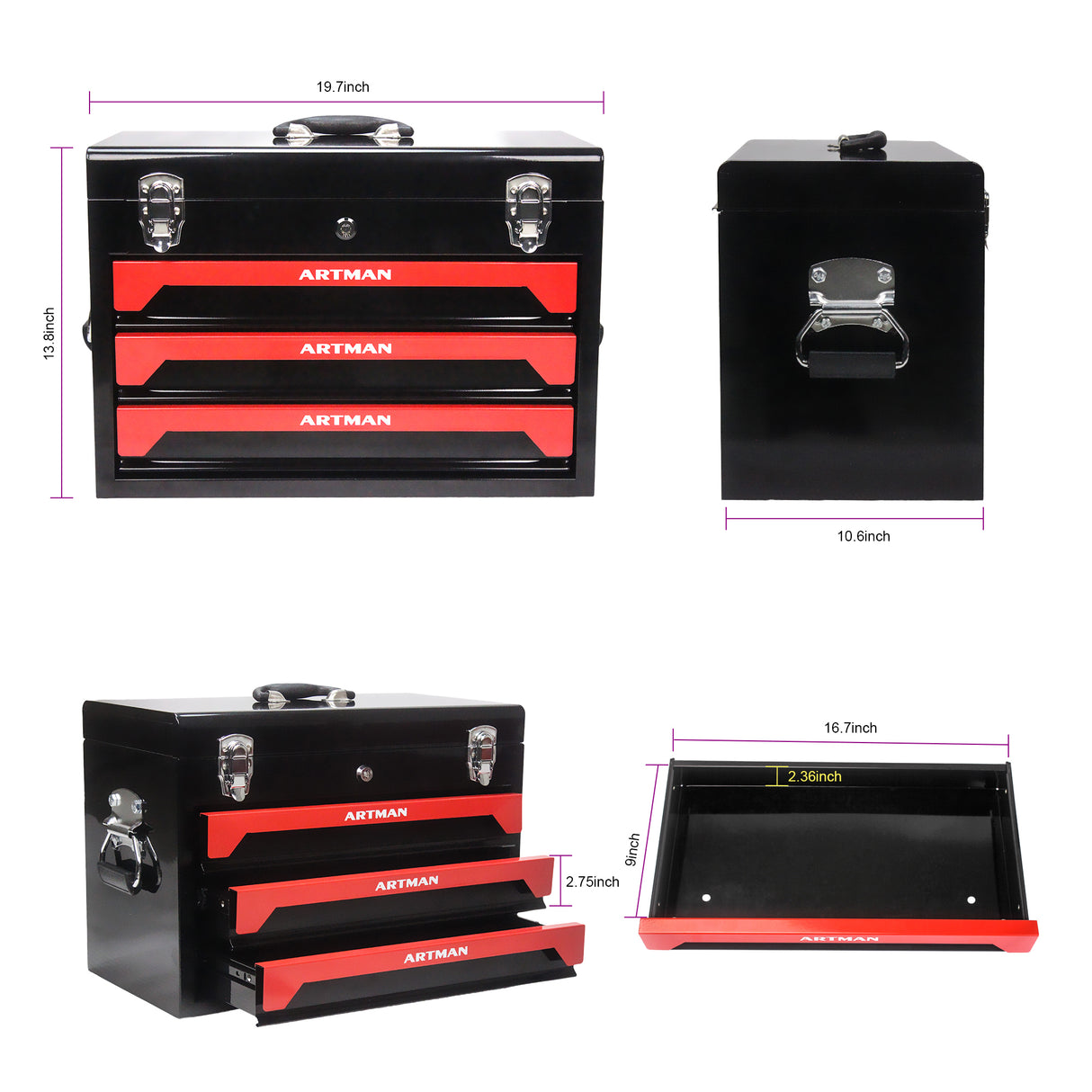 3 Drawers Tool Box with Tool Set Red