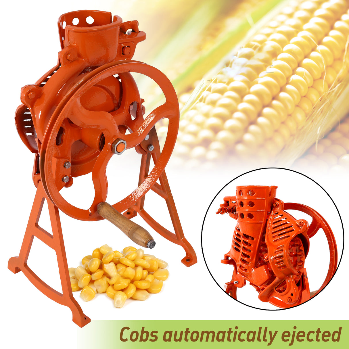 Hand Corn Sheller Heavy Duty Shelling Machine Manual Farm Corn Thresher Remover Tools Hand Sheller with Wooden Handle Cast Iron