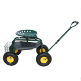 Garden Trolley Rolling Work Chair na may Wheels Stool para sa Pagtatanim ng 360 Degree Swivel Seat Station Wagon Scooter na may Steering Handle at Utility Tray para sa Yard at Outdoors Green