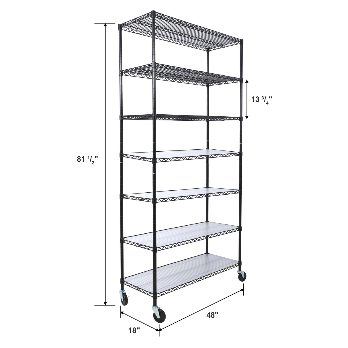 7 Tier Metal Shelf Wire Shelving Unit 2450lbs Heavy Duty Adjustable Storage Rack with Wheels & Shelf Liners for Closet Kitchen Garage Basement Commercial Shelving 81.5" H x 48" L x 18" D Black