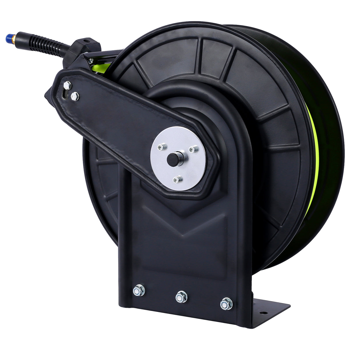 Retractable Air Hose Reel With 3/8" Inch x 50' Ft Heavy Duty Steel Auto Rewind Pneumatic Industrial Grade Rubber 300 PSI--Black