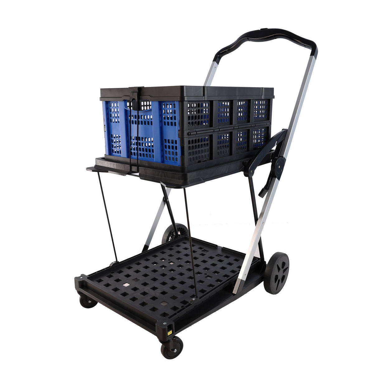 Folding Service Cart with Wheels Double-Decker For Shopping Library Office Warehouse Moving