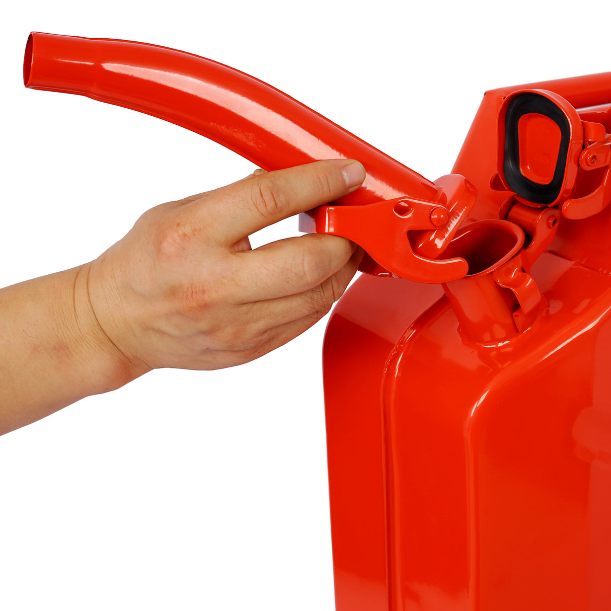 Jerrycan van 20 liter (5 gallon) met flexibele uitloop Draagbare tank Staal Benzine Auto's Vrachtwagens Uitrusting Rood