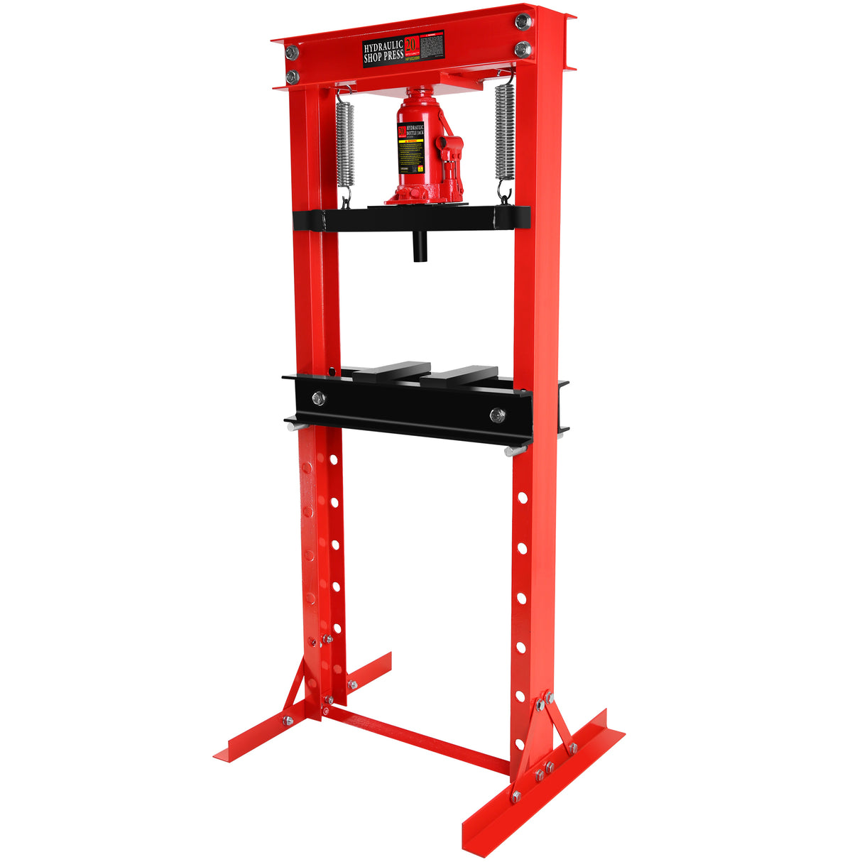 20 Ton Hydraulic Shop Floor Press Steel H-Frame Adjustable Working Table Stand Jack for Gears and Bearings Red