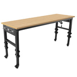 72" × 24'' Adjustable Workbench Rolling Heavy-Duty Worktable na may Power Outlet at Wheels Malaking Load Capacity Rubber Wood Top para sa Garage Office Workshop Home Easy Assembly