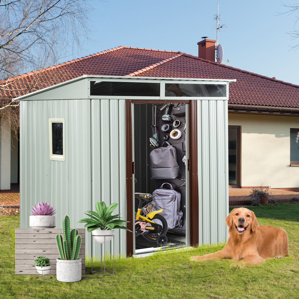 6ft x 5ft Outdoor Metal Storage Shed na may Window White