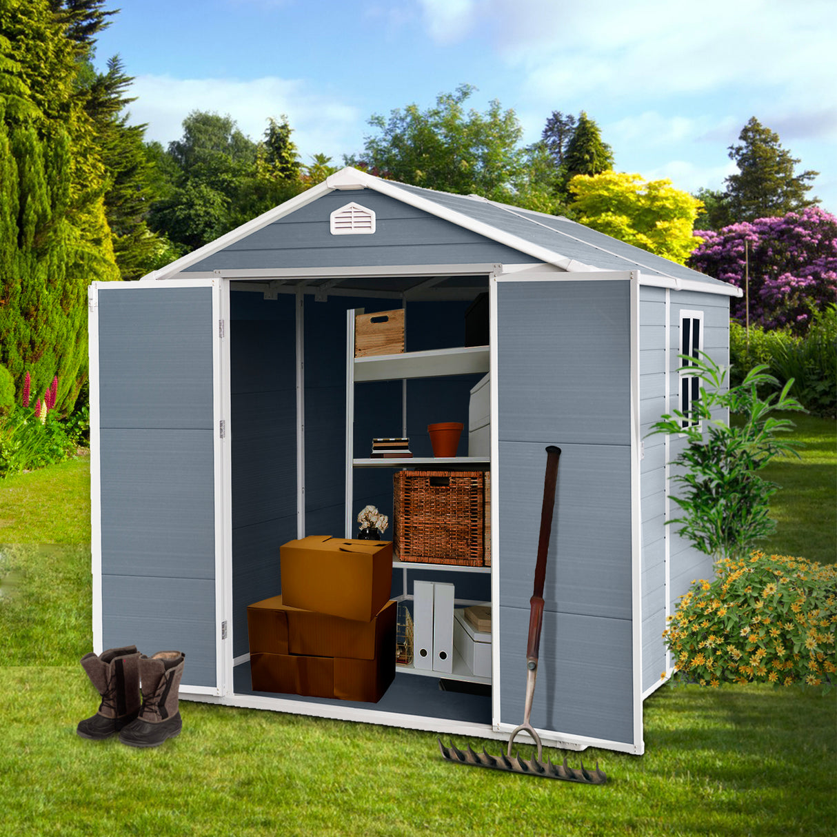 6x8ft Resin Outdoor Storage Shed Kit-Perfect to Store Patio Furniture Grey